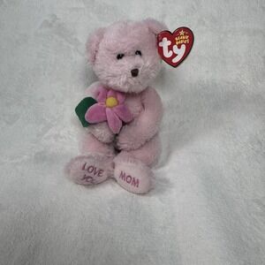 Ty Beanie Babies Love U Mom Bear Pink Plush  Flower2006 Stuffed Toy Mother's Day